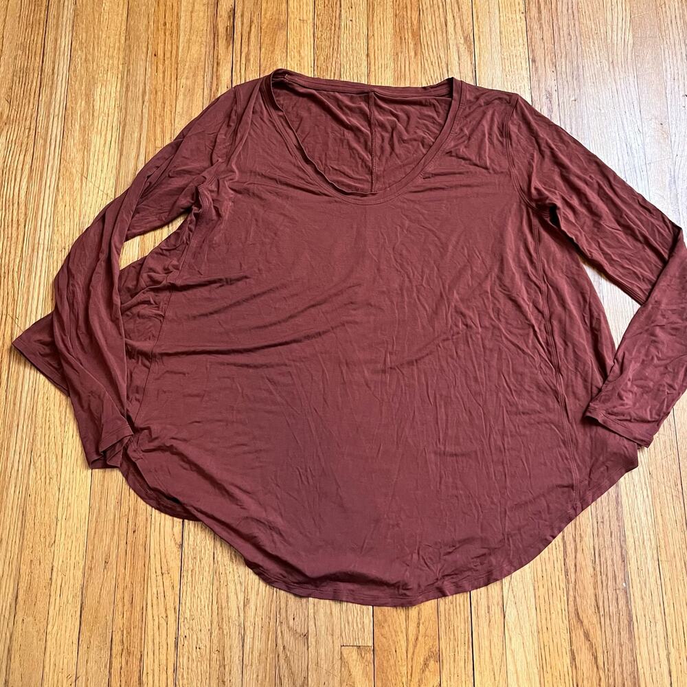 Lululemon Up For Down Time Long Sleeve Shirt Womens 10 ? Terracotta Silk Blend